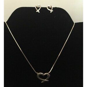 STERLING SILVER OPEN HEART NECKLACE AND PIERCED EARRINGS - ITALY